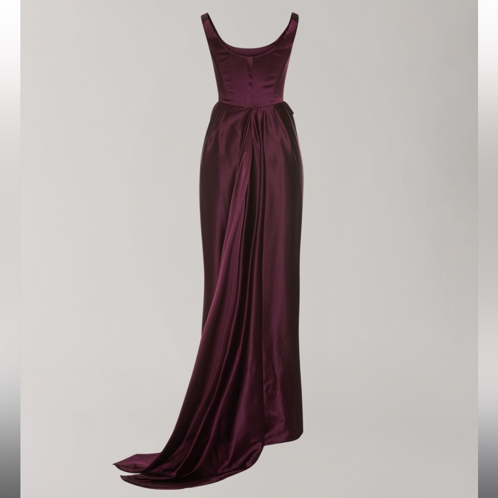 Vivienne Westwood Off-Shoulder Plum Satin Evening Gown - Picture 5 of 14